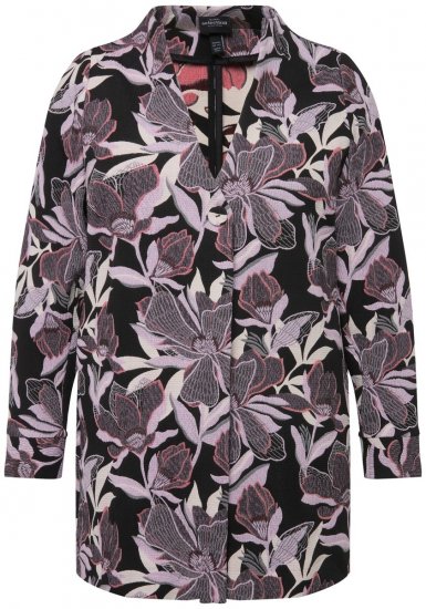 Ulla Popken 823967 Gebloemde jacquard blazer met driekwartmouwen Zwart - Blazers - Damesblazers in grote maten