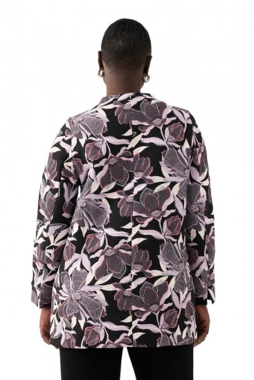 Ulla Popken 823967 Gebloemde jacquard blazer met driekwartmouwen Zwart - Blazers - Damesblazers in grote maten
