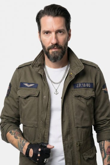 JP1880 Field Jacket with Badges Vintage Look TALL Moss Green - TALL jassen - Jassen in TALL-maten