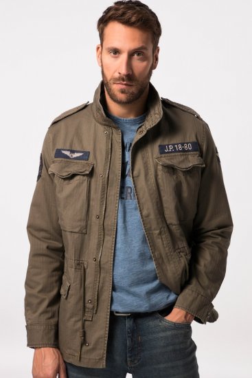 JP1880 Field Jacket with Badges Vintage Look TALL Moss Green - TALL jassen - Jassen in TALL-maten