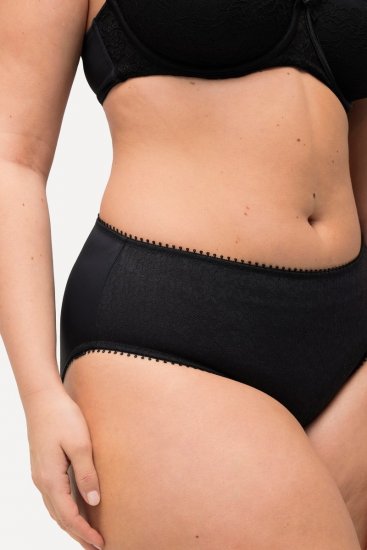 Ulla Popken 825790 Gebloemde slips met kant Zwart - Slips - 