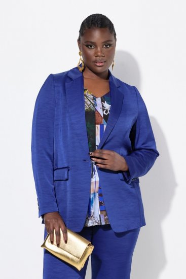 Ulla Popken 826161 Gestructureerde blazer met kleppen Donkerblauw - Blazers - Damesblazers in grote maten