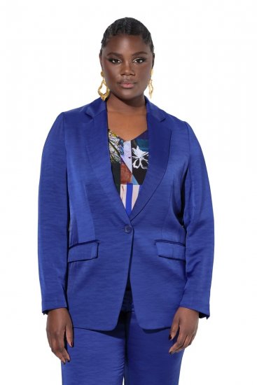 Ulla Popken 826161 Gestructureerde blazer met kleppen Donkerblauw - Blazers - Damesblazers in grote maten
