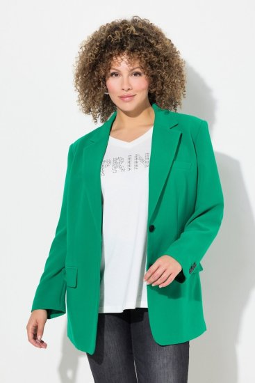 Ulla Popken 826487 Oversized blazer met kleppen Smaragdgroen - Blazers - Damesblazers in grote maten