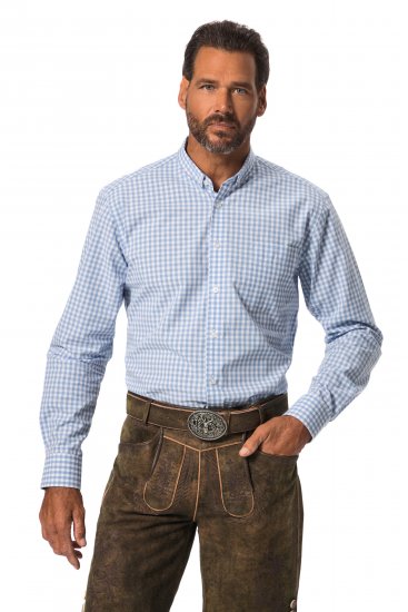 JP1880 Modern Fit Button-Down Collar Long Sleeve Check Shirt Light Blue - Hemden - Overhemden Grote Maten Heren