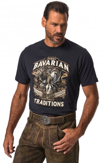 JP1880 Bavarian Design Vintage Looking T-Shirt Navy Blue - T-shirts - Grote Maten T-shirts Heren