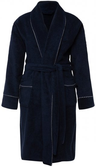 Ulla Popken 826794 Badstof badjas Donkerblauw - Ochtendjassen & badjassen - 