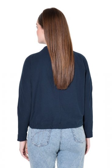 Ulla Popken 827116 Bolero met opstaande kraag van linnenmix Donkerblauw - Bolero's - 