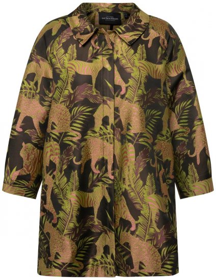 Ulla Popken 827217 Blouse met korte mouwen en savanneprint Zwart - Blouseshirts - Overhemdblouses in grote maten