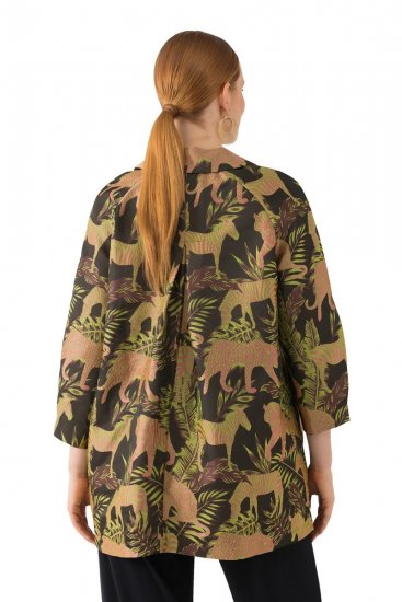 Ulla Popken 827217 Blouse met korte mouwen en savanneprint Zwart - Blouseshirts - Overhemdblouses in grote maten