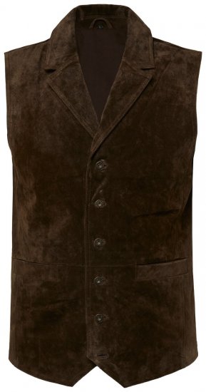 JP1880 827437 Suède gilet met revers Donkerbruin - Pakken - Grote Maten Kostuum Heren