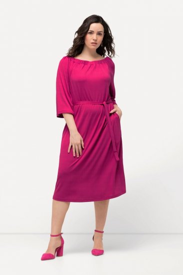 Ulla Popken 827740 Jersey jurk met driekwartmouwen Roze - Midi jurken - Midi-jurken in grote maten