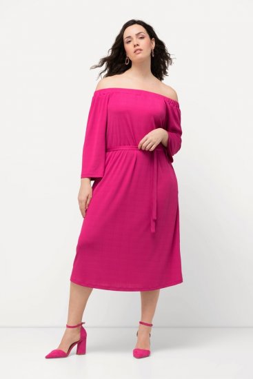 Ulla Popken 827740 Jersey jurk met driekwartmouwen Roze - Midi jurken - Midi-jurken in grote maten