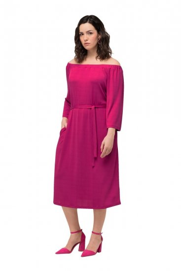Ulla Popken 827740 Jersey jurk met driekwartmouwen Roze - Midi jurken - Midi-jurken in grote maten