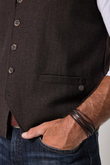 JP1880 828736 Tweed gilet met gebreide rug Donkerbruin - Pakken - Grote Maten Kostuum Heren