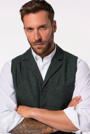 JP1880 828736 Tweed gilet met gebreide rug Flessengroen - Pakken - Grote Maten Kostuum Heren