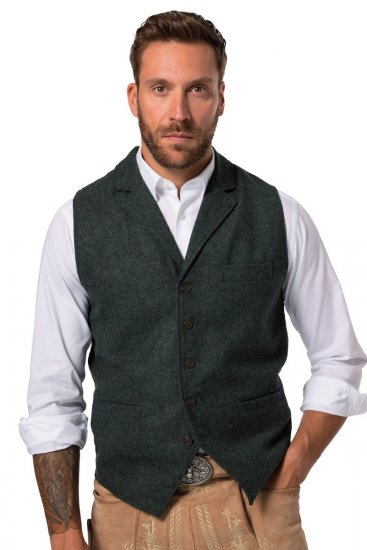 JP1880 828736 Tweed gilet met gebreide rug Flessengroen - Pakken - Grote Maten Kostuum Heren