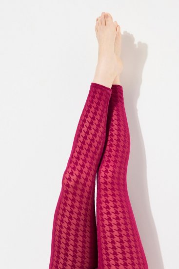 Ulla Popken 828982 Geruite panty legging Bessenrood - Panty's & sokken - 