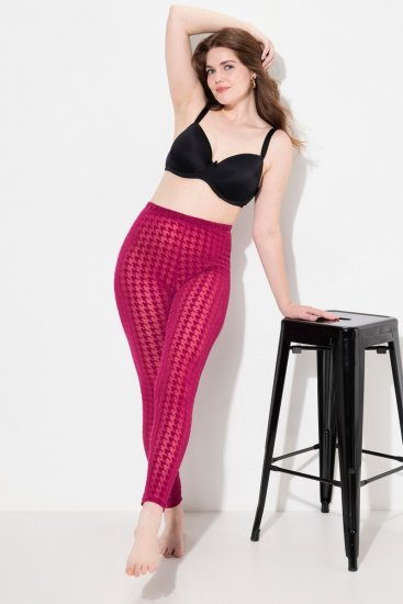 Ulla Popken 828982 Geruite panty legging Bessenrood - Panty's & sokken - 