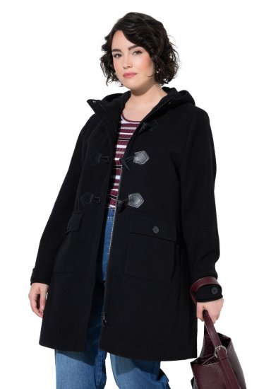 Ulla Popken 829347 Duffelcoat Zwart - Jassen - Grote maten dames jassen