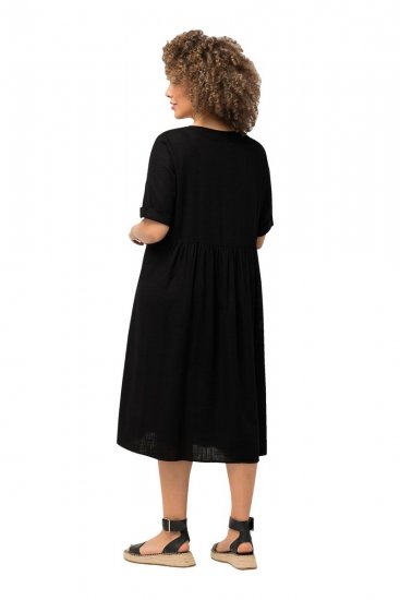 Ulla Popken 829837 Jurk van linnenmix met korte mouwen Zwart - Zomerjurken - Grote maten zomerjurken voor dames