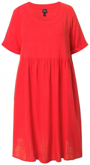 Ulla Popken 829837 Jurk van linnenmix met korte mouwen Rood - Zomerjurken - Grote maten zomerjurken voor dames