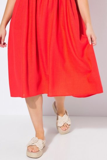 Ulla Popken 829837 Jurk van linnenmix met korte mouwen Rood - Zomerjurken - Grote maten zomerjurken voor dames