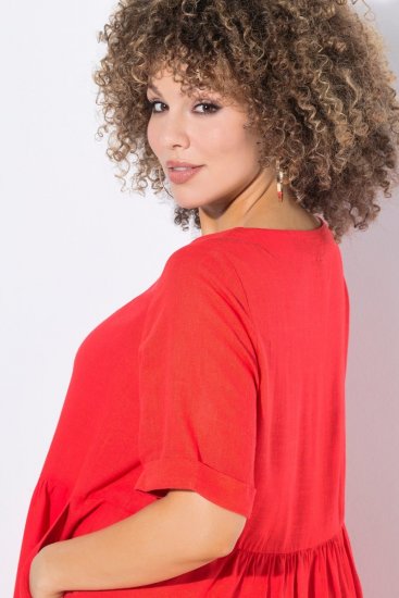 Ulla Popken 829837 Jurk van linnenmix met korte mouwen Rood - Zomerjurken - Grote maten zomerjurken voor dames