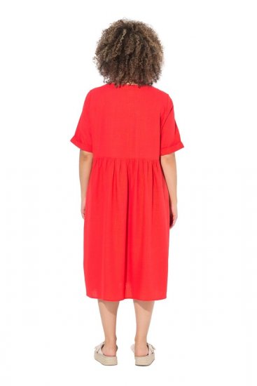 Ulla Popken 829837 Jurk van linnenmix met korte mouwen Rood - Zomerjurken - Grote maten zomerjurken voor dames
