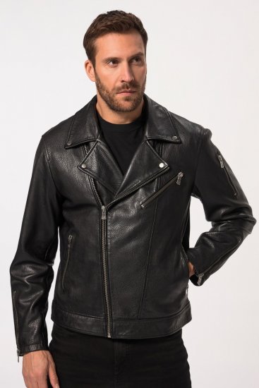JP1880 830586 Bikerjack van lamsnappa Zwart - Jassen - Grote Maten Herenjassen