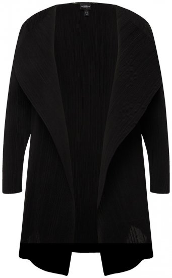 Ulla Popken 830749 Open geplisseerde blazer met brede revers Zwart - Blazers - Damesblazers in grote maten