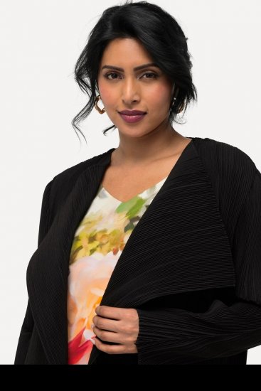 Ulla Popken 830749 Open geplisseerde blazer met brede revers Zwart - Blazers - Damesblazers in grote maten