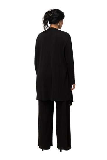 Ulla Popken 830749 Open geplisseerde blazer met brede revers Zwart - Blazers - Damesblazers in grote maten