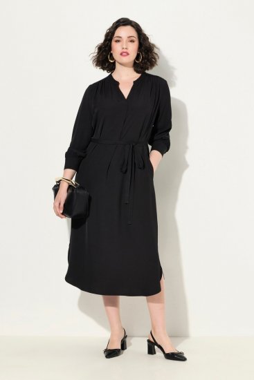 Ulla Popken 831004 Midi-jurk met lange mouwen Zwart - Maxi jurken - Grote maten maxi jurken