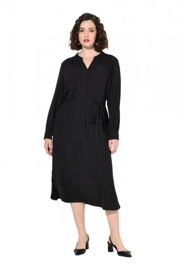 Ulla Popken 831004 Midi-jurk met lange mouwen Zwart - Maxi jurken - Grote maten maxi jurken