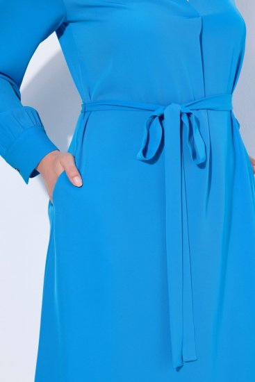 Ulla Popken 831004 Midi-jurk met lange mouwen en V-hals Koningsblauw - Midi jurken - Midi-jurken in grote maten