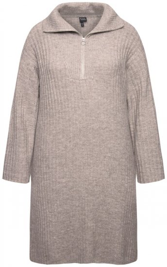 Ulla Popken 831589 Gebreide jurk met lange mouwen en col Grijs - Gebreide jurken - 