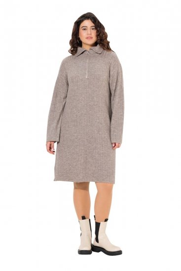 Ulla Popken 831589 Gebreide jurk met lange mouwen en col Grijs - Gebreide jurken - 