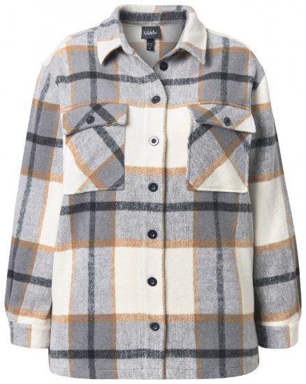 Ulla Popken 831641 Geruit overshirt van wolmix Antraciet - Jassen - Grote maten jassen voor dames