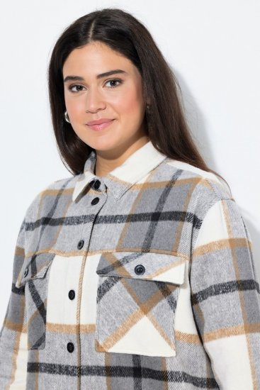 Ulla Popken 831641 Geruit overshirt van wolmix Antraciet - Jassen - Grote maten jassen voor dames