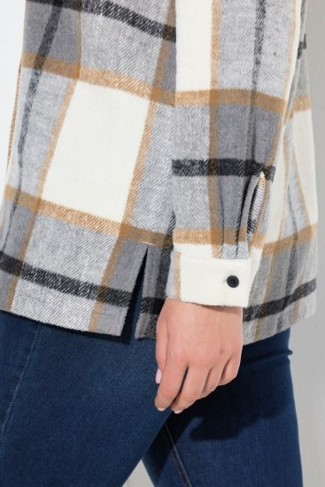 Ulla Popken 831641 Geruit overshirt van wolmix Antraciet - Jassen - Grote maten jassen voor dames