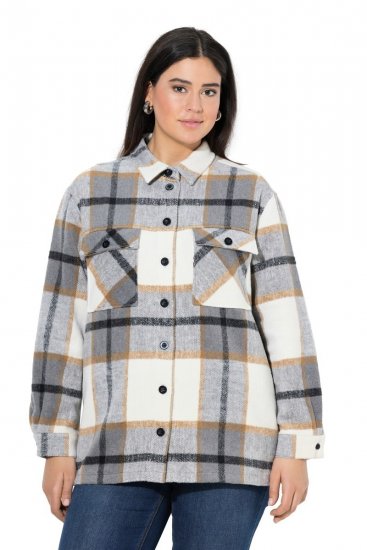 Ulla Popken 831641 Geruit overshirt van wolmix Antraciet - Jassen - Grote maten jassen voor dames