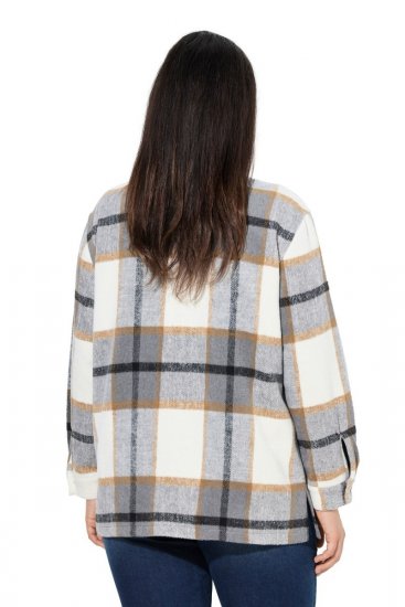 Ulla Popken 831641 Geruit overshirt van wolmix Antraciet - Jassen - Grote maten jassen voor dames