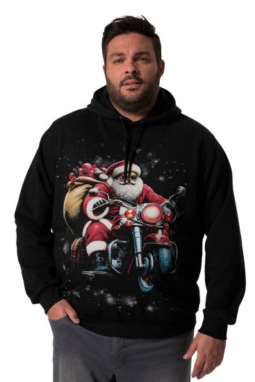 Men+ 100 Hoodie Kerstman op motor Zwart - Sweaters & hoodies - Sweaters & Hoodies Grote Maten Heren