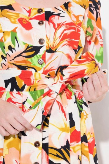 Ulla Popken 832512 Gebloemde jurk van linnenmix met driekwartmouwen Rood - Maxi jurken - Grote maten maxi jurken