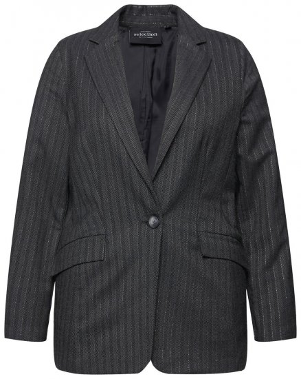 Ulla Popken 832935 Visgraatblazer met metallic glans Grijs - Blazers - Damesblazers in grote maten