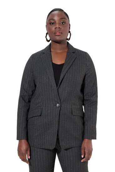 Ulla Popken 832935 Visgraatblazer met metallic glans Grijs - Blazers - Damesblazers in grote maten