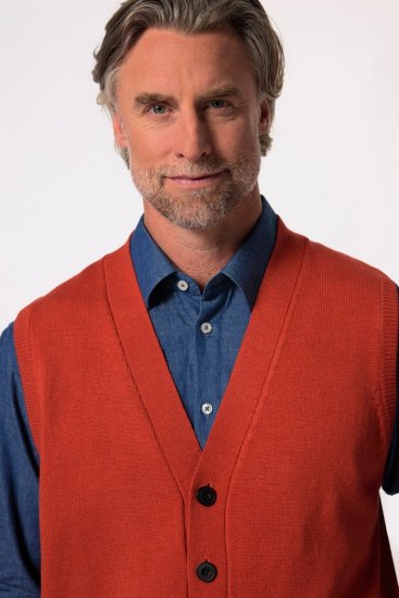 Boston Park 948 Gebreid gilet met V-hals Terracotta - Pakken - Grote Maten Kostuum Heren