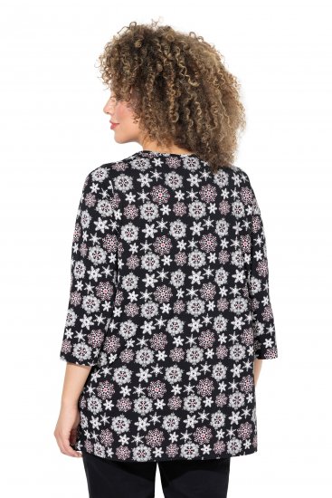 Ulla Popken Snowflake Print 3/4 Sleeve A-Line Tee Black - Bedrukte T-shirts voor dames - 