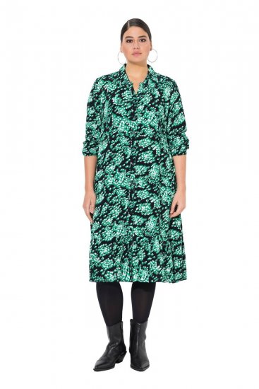 Ulla Popken 834191 Bedrukte blousejurk Zwart - Blousejurken - 